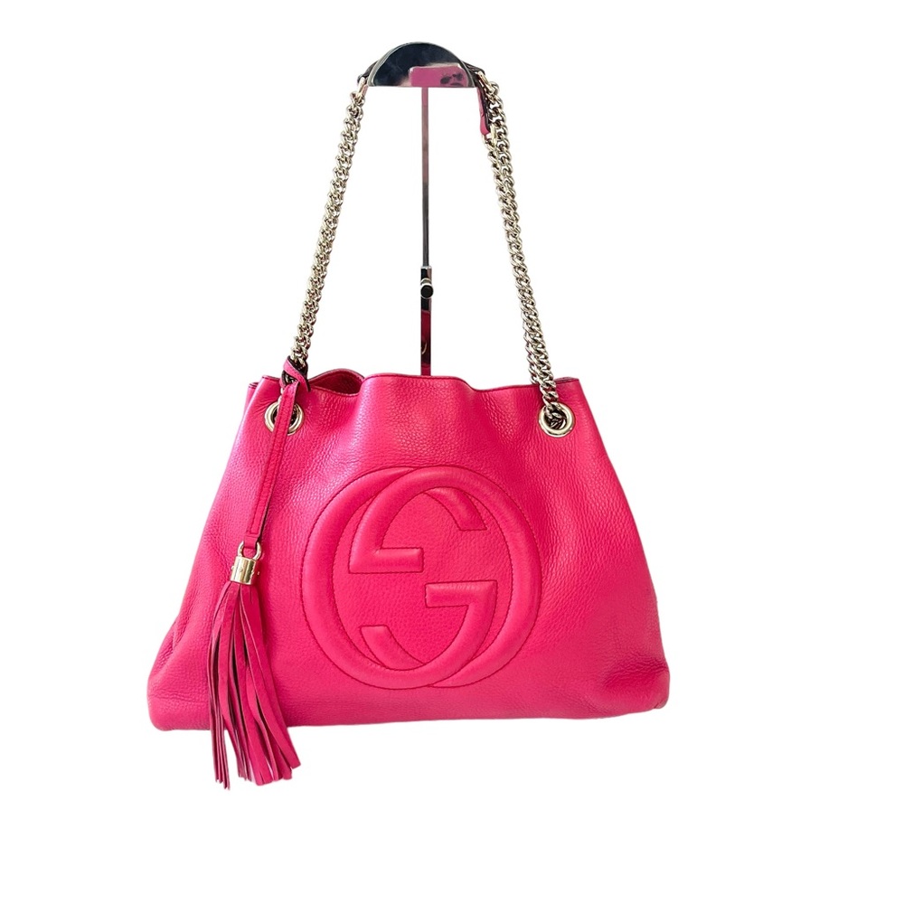 Authentic Gucci Gucci Soho pebbled calfskin medium chain shoulder bag - hot pink